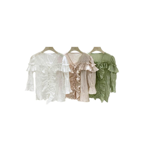 Blusa Crop Top con Volantes y Cuello en V