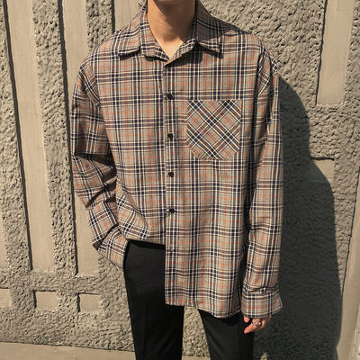 Camisa Cuadros Vintage Suelta Manga Larga para Hombre - Image 6