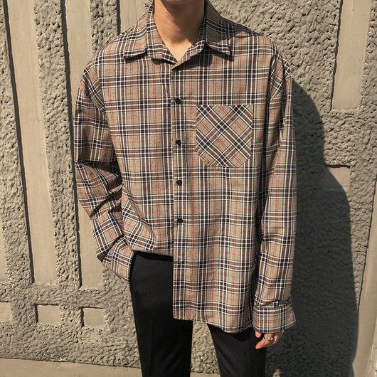 Camisa Cuadros Vintage Suelta Manga Larga para Hombre - Image 6