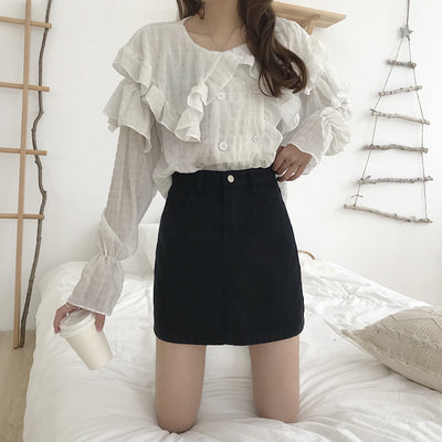 Falda Denim Negra Cintura Alta Corte A - Image 11