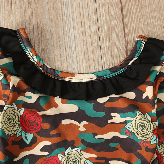 Conjunto Infantil Estilo Militar: Romper Manga Larga, Pantalón Acampanado y Diadema - Image 4
