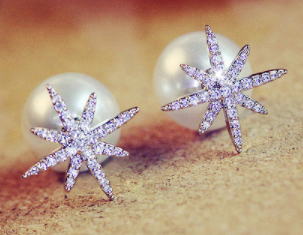 Aretes Reversibles Perla de Nieve con Zircón