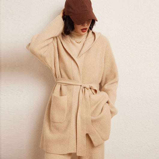 Cardigan Tejido Reversible Oversized con Capucha para Otoño e Invierno - Image 4