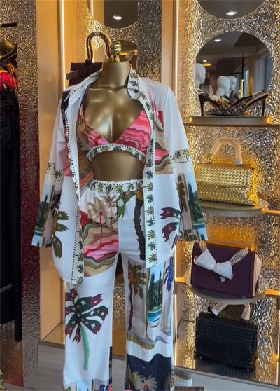 Conjunto de 3 Piezas: Blusa Estampada Manga Larga, Bralette y Pantalón Ancho - Image 19