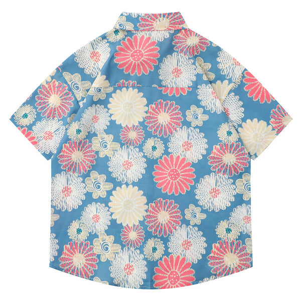 Camisa Vintage Floral Estilo Hong Kong de Manga Corta para Hombre