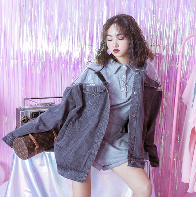 Chaqueta Denim Transparente Hip Hop Retro Oversized con Capucha - Image 3