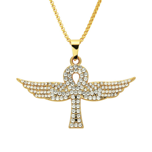 Dije Alas de Ángel Hip Hop con Diamantes Dorados