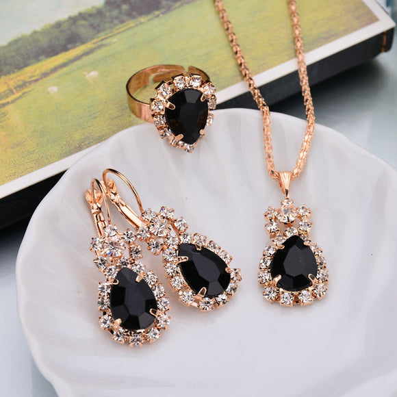 Conjunto de Joyería Nupcial Personalizado con Diamantes de Agua - Collar, Aretes y Anillo