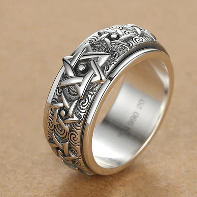 Anillo de Plata S925 Hexagrama Retro Ancho para Hombre - Image 11