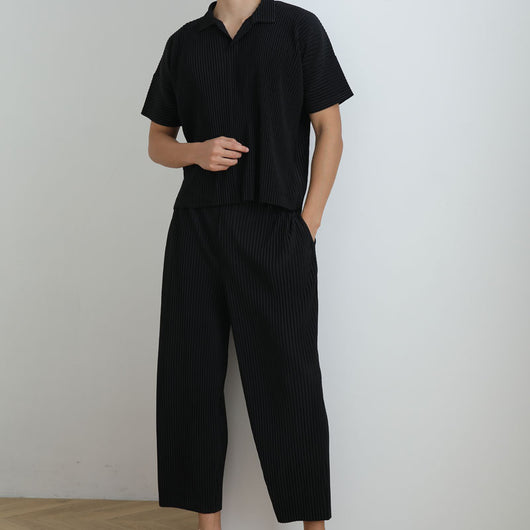 Polo Miyake Hombre Manga Corta - Diseño Plisado Tendencia Moda - Image 3