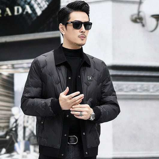 Chaqueta de Plumón para Hombre con Cuello Alzado y Mangas Tejidas - Image 14