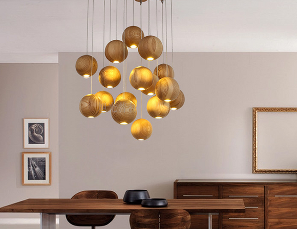 Lámpara Colgante de Esferas de Madera Estilo Nórdico