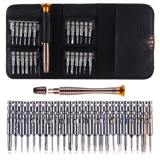 Kit de 25 Herramientas Multifuncionales en Cuero para Reparación de Móviles y Electrónica