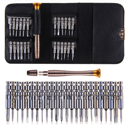 Kit de 25 Herramientas Multifuncionales en Cuero para Reparación de Móviles y Electrónica