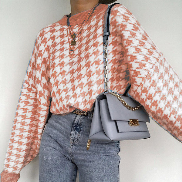 Suéter de Cuello Redondo con Contraste Geométrico para Mujer