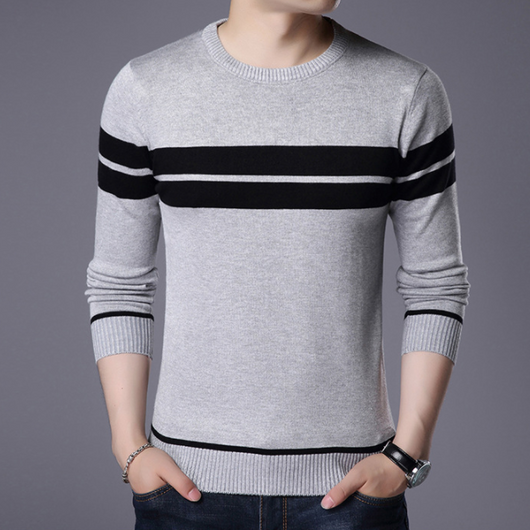 Suéter de Punto para Hombre con Rayas - Cuello Redondo Cálido - Image 11