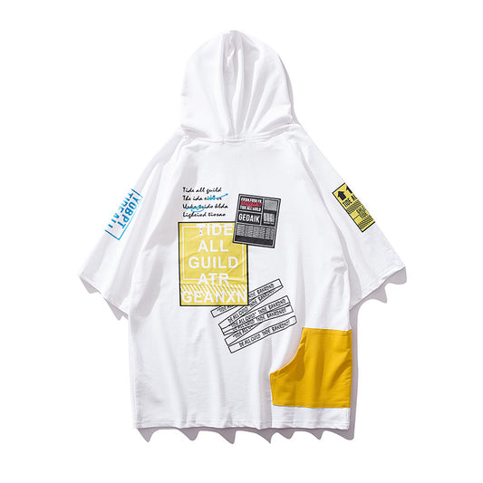 Sudadera Hip-Hop con Capucha y Manga Corta - Estilo Urbano Coreano - Image 2