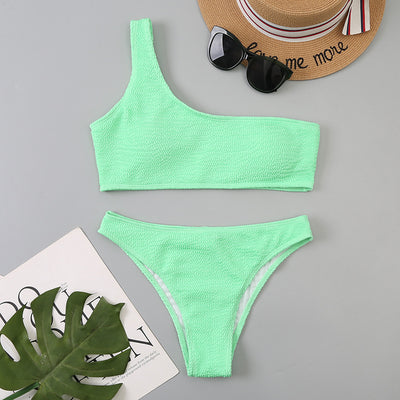 Bikini Asimétrico de Un Hombro con Diseño Ondulado - Image 8