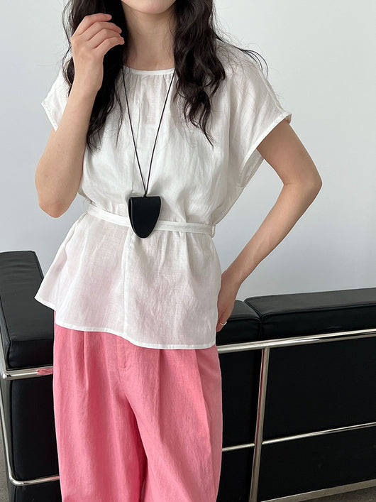 Blusa Tencel Lino Cuello Redondo Ajustada para Mujer - Image 32
