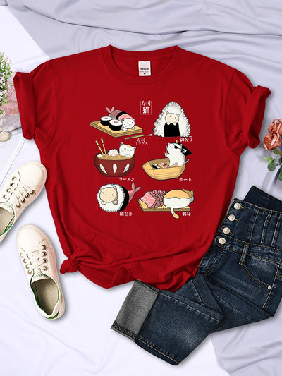 Playera Harajuku Gatos Sushi - Diseño Trendy para Mujer - Image 2