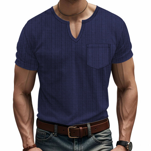 Camiseta Hombre Bambú Lino Artificial Suelta Transpirable Cuello V Manga Corta - Image 19