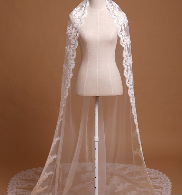 Velo de Novia Largo con Encaje Delicado