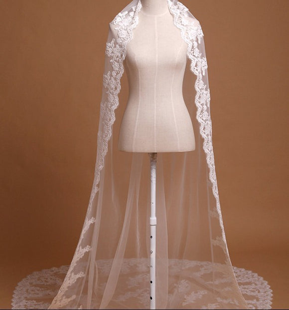 Velo de Novia Largo con Encaje Delicado