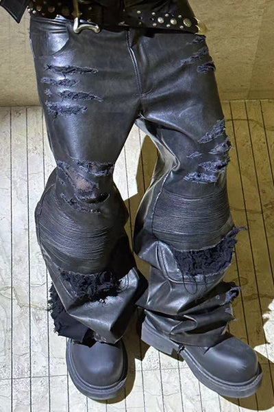 Pantalones de Cuero con Efecto Vintage Desgastado - Image 5