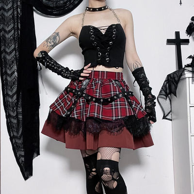Falda Punk Goth Burbuja Y2K con Encaje y Cuadros - Estilo Hot Girl - Image 5