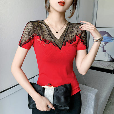 Blusa Mujer Manga Corta con Strass Brillante - Image 4