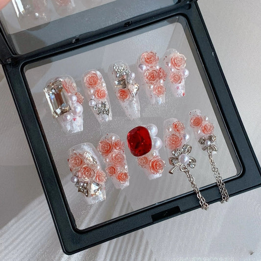 Pegatinas de Uñas con Cristales Brillantes Hechas a Mano