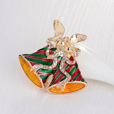 Broche Navideño Campana Oro con Diamantes Completos