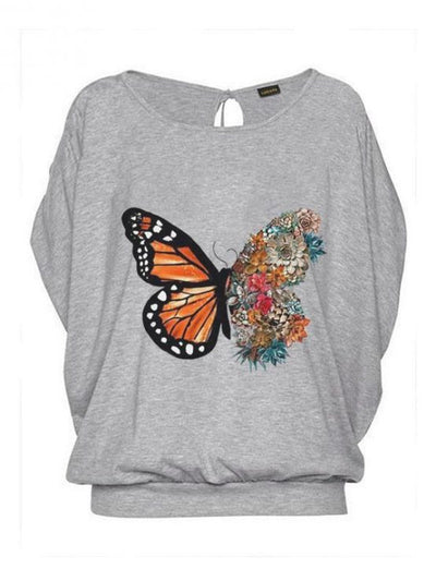 Playera Suelta con Estampado de Mariposa y Letras - Image 3