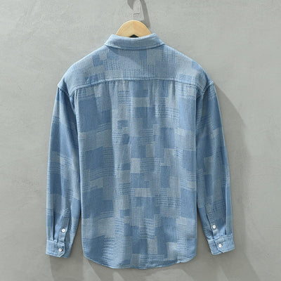 Camisa Denim Jacquard Suelta para Hombre - Manga Larga Casual - Image 5