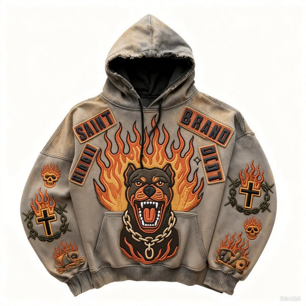 Sudadera Hoodie Suelta con Estampado Retro Digital