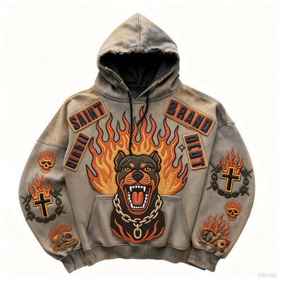 Sudadera Hoodie Suelta con Estampado Retro Digital