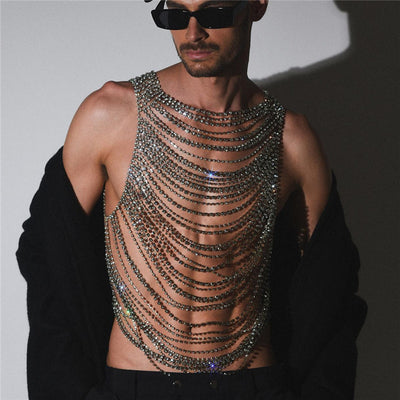 Cadena de Pecho Multicapas con Cristales Brillantes