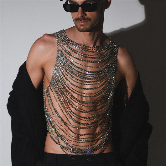 Cadena de Pecho Multicapas con Cristales Brillantes
