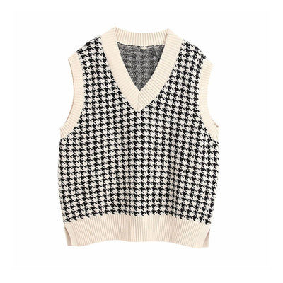 Chaleco Tejido Houndstooth Suelto para Mujer - Image 5