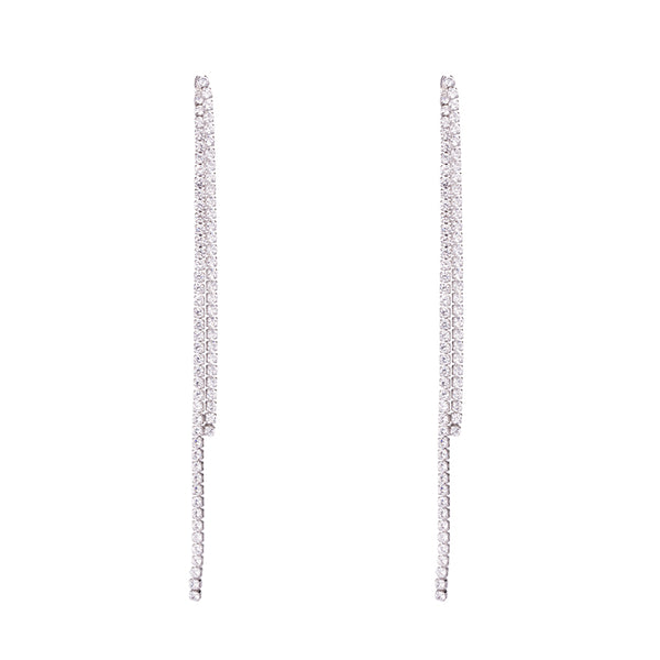 Aretes largos de aguja plateada con borlas elegantes - Image 6