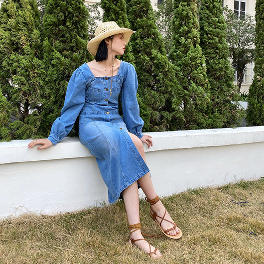 Vestido Denim Cuello Cuadrado Nehe Thirteen Rows - Image 6