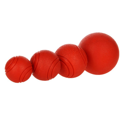 Orange rubber pet toy ball with textured surface and grooved lines, 5cm diameter, suitable for small dogs. - Image 5