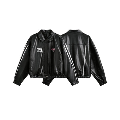 Chaqueta de Solapa Negra con Encaje y Bordado Love Number para Mujer - Image 5