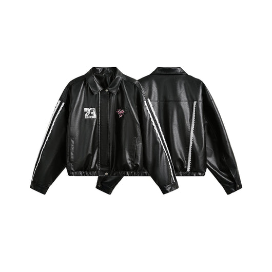 Chaqueta de Solapa Negra con Encaje y Bordado Love Number para Mujer - Image 5