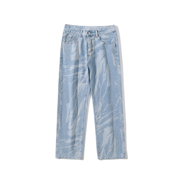 Jeans Rectos Oversize Tie Dye Lavado Desgastado para Hombre