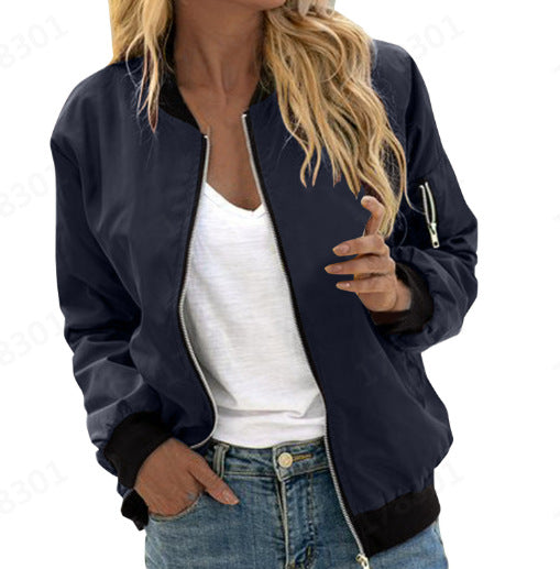 Chaqueta Bomber Vintage para Mujer – Estilo Cool Girl con Cuello Redondo y Cierre - Image 4