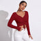 Camiseta Ajustada de Cuello V con Fruncido Lateral