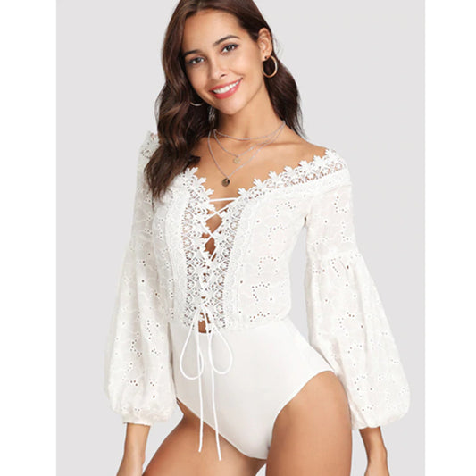 Camisa Enteriza de Encaje Elegante