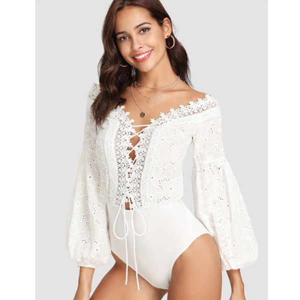 Camisa Enteriza de Encaje Elegante