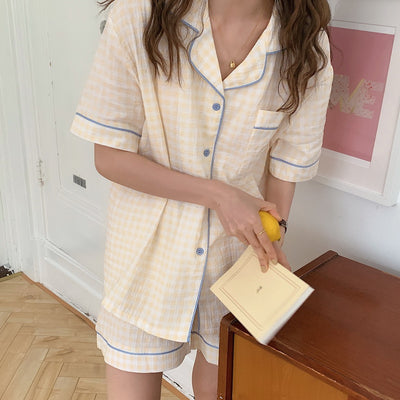 Pijama Corto de Cuadros para Mujer - Conjunto Cómodo de Algodón - Image 3